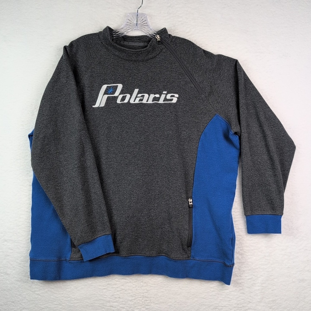 Polaris Racing Logo Sweatshirt Women's 3XL Long Sleeve Gray‎ Blue Shoulder Zip